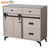 Gabinete buffet rústico de madera maciza con puerta corrediza de granero para comedor/cocina