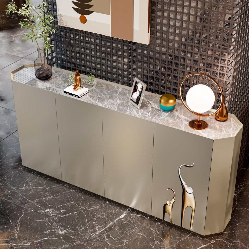 Gabinete para cubiertos blanco personalizado de fábrica: diseño elegante con puertas talladas, estantes ajustables y amplio espacio de almacenamiento