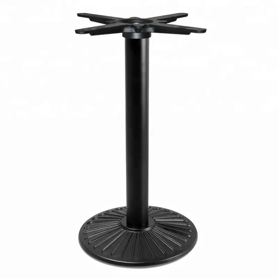 Mesa de restaurante con recubrimiento de polvo de color negro de hierro fundido con base plana grande