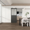 Puerta de granero con vidrio, dormitorio, habitación, diseño corredizo, puertas de granero, casa moderna