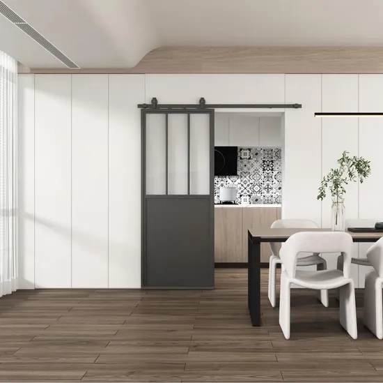 Puerta de granero con vidrio, dormitorio, habitación, diseño corredizo, puertas de granero, casa moderna