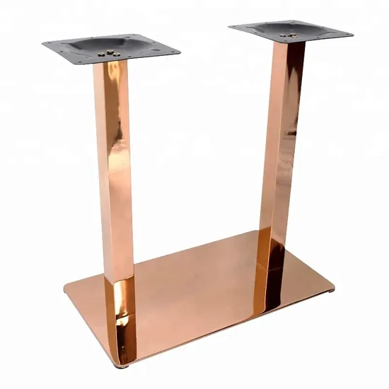 Base de mesa con patas de muebles de metal construido en oro rosa con base rectangular