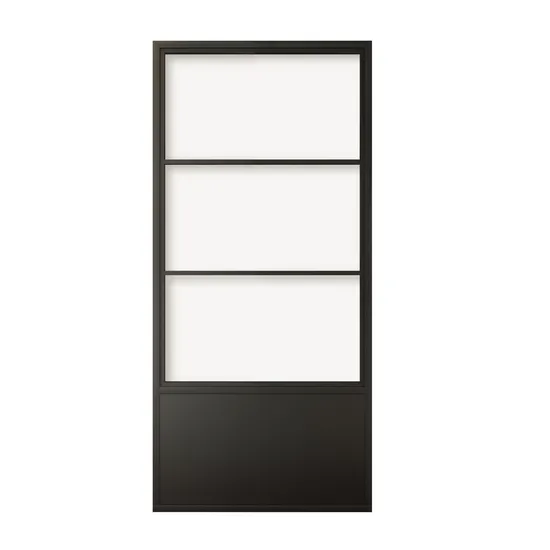 Puerta de vidrio con marco de acero interior con placa protectora, sistema de puerta corrediza al por mayor