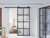 Puertas de granero de vidrio corredizas con marco de aluminio de acero negro de estilo rústico
