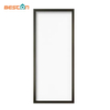 Panel de puerta de vidrio con marco de metal negro con inserto de vidrio transparente