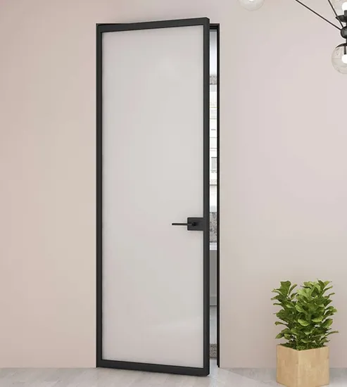 Puertas interiores de marco metálico de puerta de vidrio transparente abatible de estilo francés minimalista