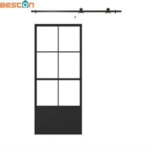 Sistema de puerta corrediza de metal con puerta de vidrio y marco de acero corredizo derribado interior