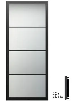 Puertas tipo loft con marco de hierro negro, puerta corrediza de granero de vidrio esmerilado de acero al carbono