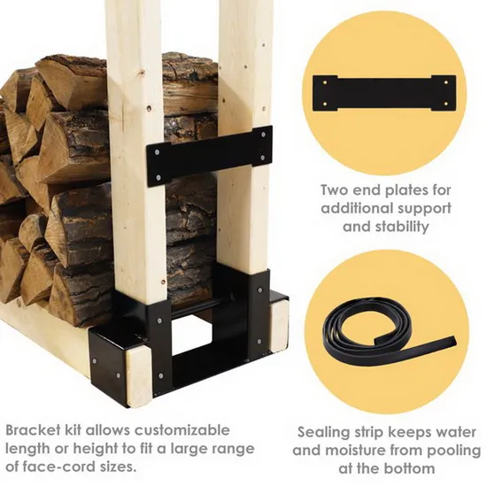 Kit de soporte para estante de almacenamiento de troncos de leña para exteriores, soporte ajustable para estante de troncos