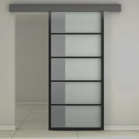 Puerta de vidrio batiente con marco de acero negro con bisagras para uso interior