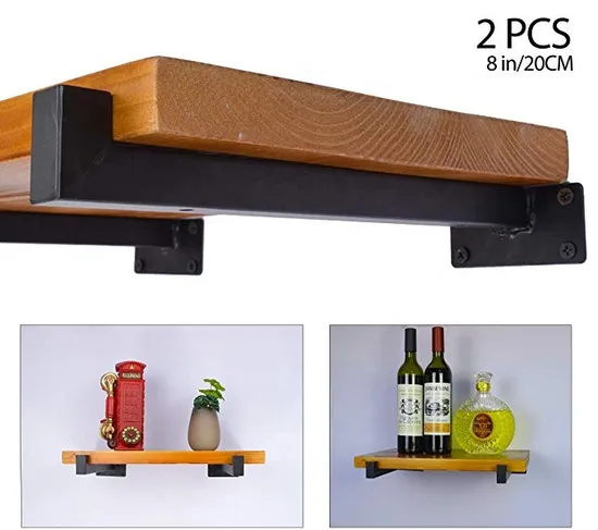 Soportes de estante flotantes negros de 8 pulgadas, soportes de estante cuadrados montados en la pared retro