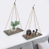 Estante marrón cuerda pared madera flotante 4 ganchos soportes de estante colgante rústico