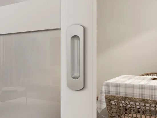 Decoración de interiores de dormitorio Diseño gráfico de plástico Puerta corrediza de vidrio con herrajes