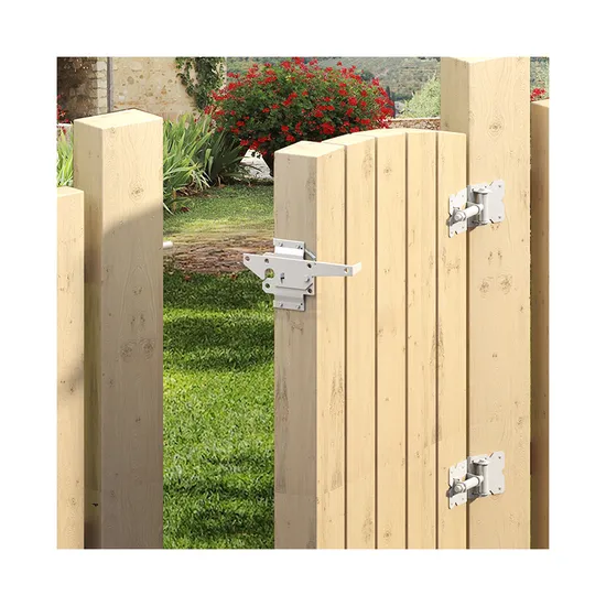 Kit de pestillo y bisagra para puerta de granja con cierre automático, ajustable, resistente y con recubrimiento en polvo blanco, para cercas de madera y vinilo/PVC