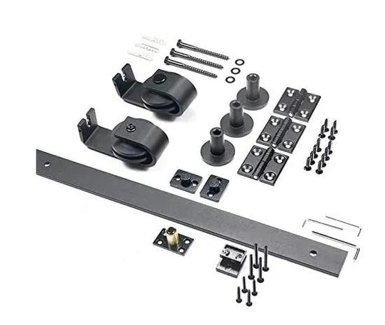 Kit de rodillos de montaje superior con riel plano negro para puertas corredizas de Granero plegables y plegables