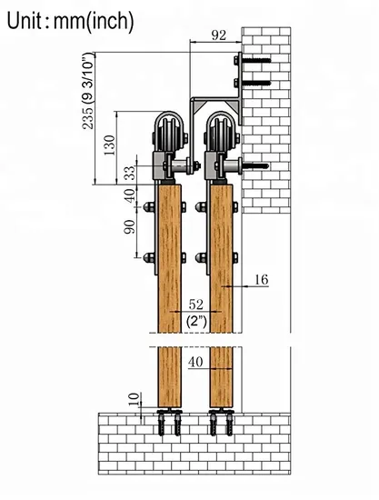Kit de herrajes para puertas corredizas de granero de doble derivación de acero de níquel cepillado: solución elegante para interiores y armarios modernos
