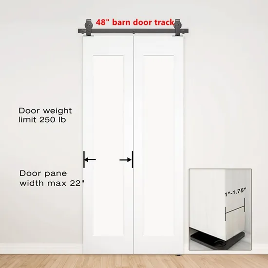 Kit de herrajes para puerta de granero plegable con riel negro y montaje superior
