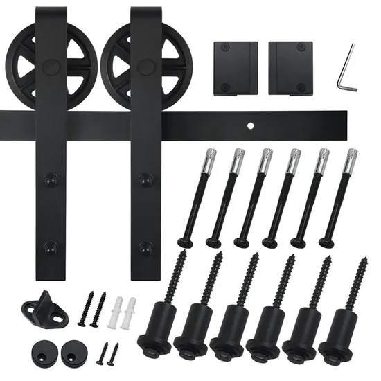 Kit de herrajes para puerta corredera de granero industrial rústico de 6.6 pies | Ruedas POM y de acero al carbono de 250 libras | para puertas de madera/metal y uso comercial/doméstico