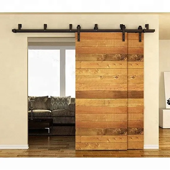Kit de herrajes para puerta de granero con derivación de puerta de madera doble resistente con riel de acero