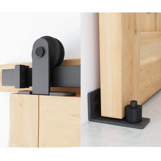 Kit de herrajes para puerta corrediza de granero de montaje superior de 6 pies con colgador en forma de T, manija y guía para el piso