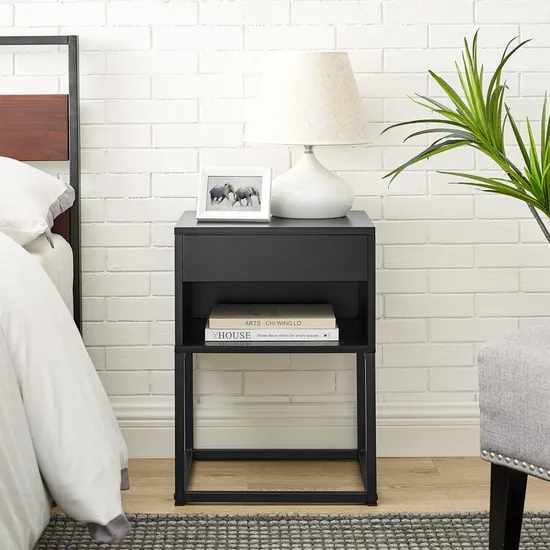 Mesas auxiliares de cama negra, mesita de noche plegable de hierro, mesita de noche personalizada