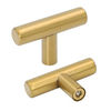 Tirador en forma de T para puerta de cajón dorado, latón y acero inoxidable