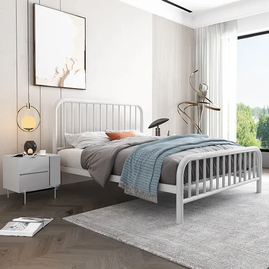 Cabecero y pie de cama vintage con plataforma King Size, marco de listones de acero de primera calidad