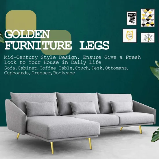 Patas de silla de metal dorado/negro cónicas de lujo modernas de 16': mejoras elegantes para gabinetes y bancos de mediados de siglo