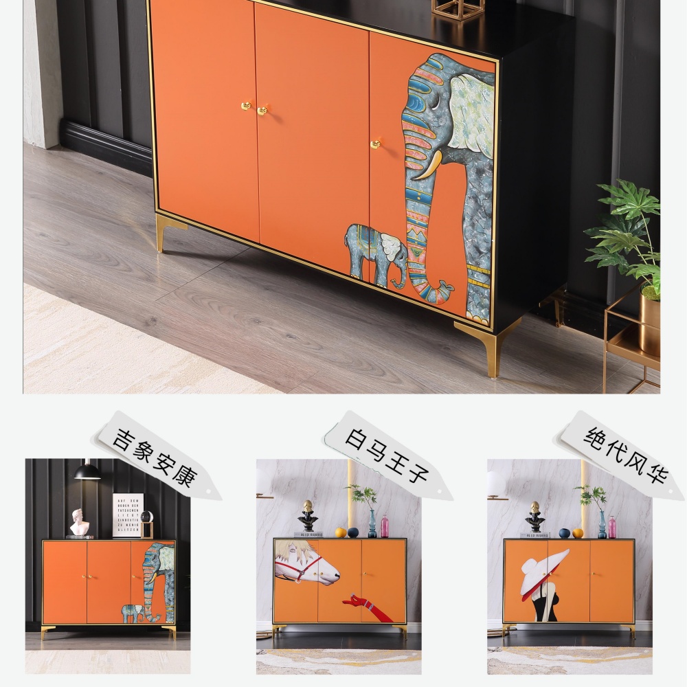 Gabinete lateral naranja moderno de lujo ligero italiano - Almacenamiento con estantes para sala de estar y porche