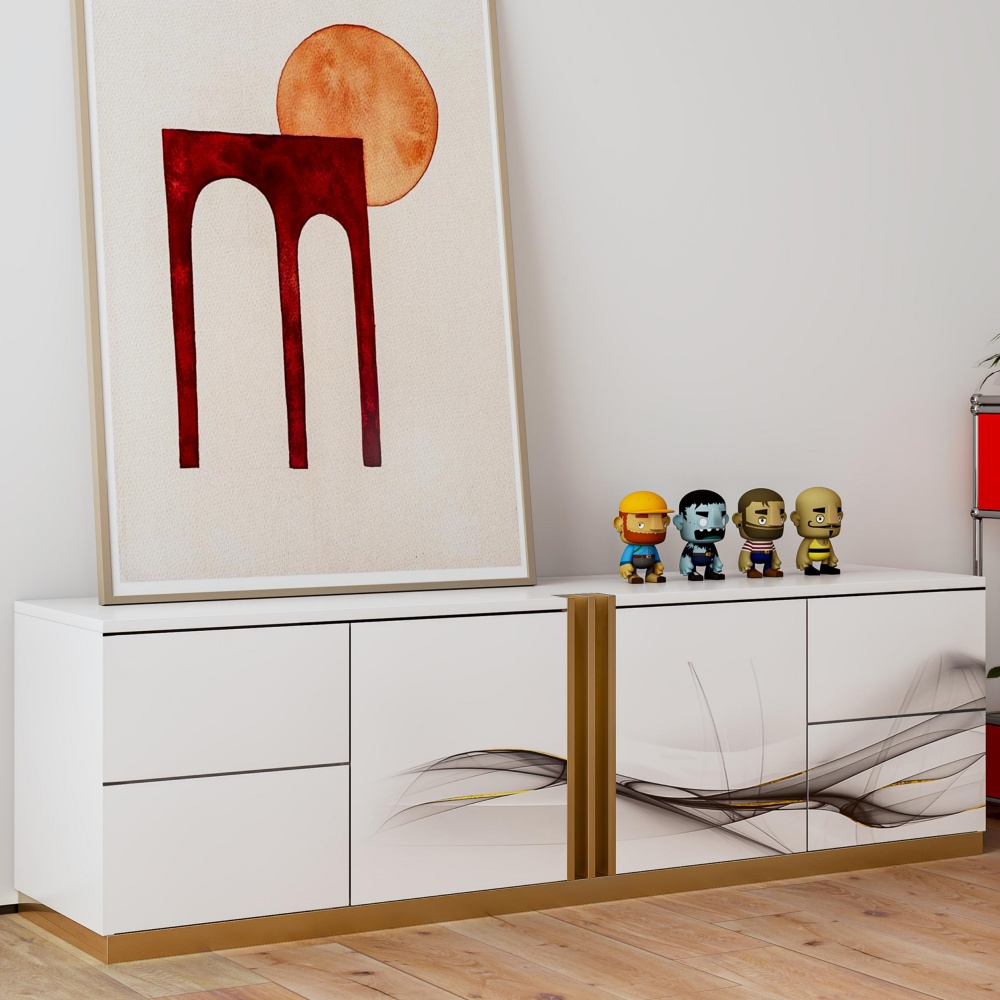 Gabinete para cubiertos blanco personalizado de fábrica: diseño elegante con puertas talladas, estantes ajustables y amplio espacio de almacenamiento
