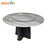 Mesa de comedor giratoria de mármol blanco y negro redonda de alta calidad personalizada de 10 plazas