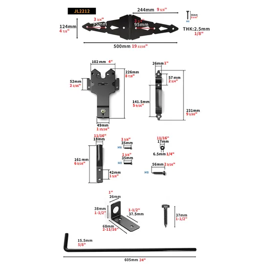 Kit de bisagra, pestillo y varilla de caída para puerta de acero negro de alta resistencia OEM, personalizado para cercas de madera