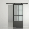 Puerta de granero de cristal corrediza con marco de metal negro de estilo francés moderno para uso doméstico