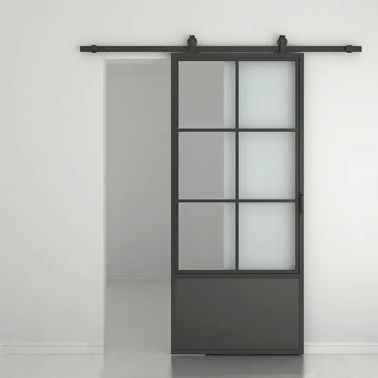 Puerta de granero de cristal corrediza con marco de metal negro de estilo francés moderno para uso doméstico