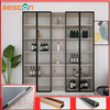 Puerta con marco de metal negro con vidrio para gabinete, diseño de elemento de armario, muebles de roble, perfil de aluminio alto rústico para armario, puertas dobles de rebote con bisagras
