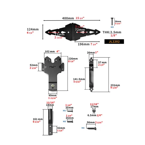 Kit de pestillo y bisagra de puerta de acero de metal negro resistente OEM - Personalizado para cercas de madera