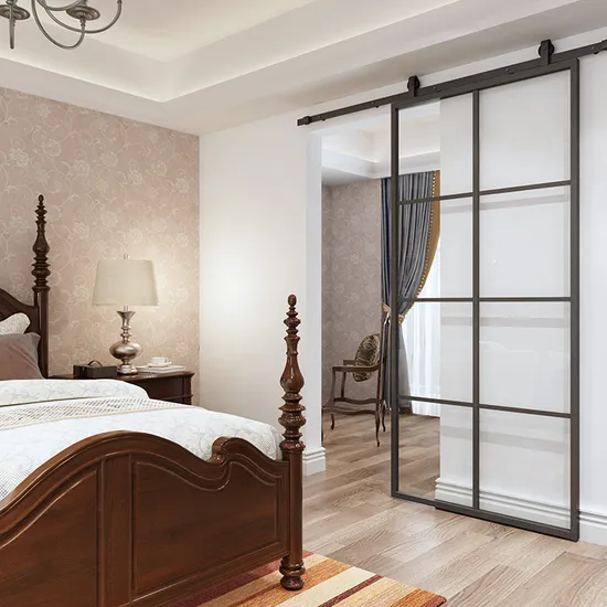 Puerta moderna con marco de acero, puerta corrediza de vidrio de seguridad templado de 3/8' de espesor pesado