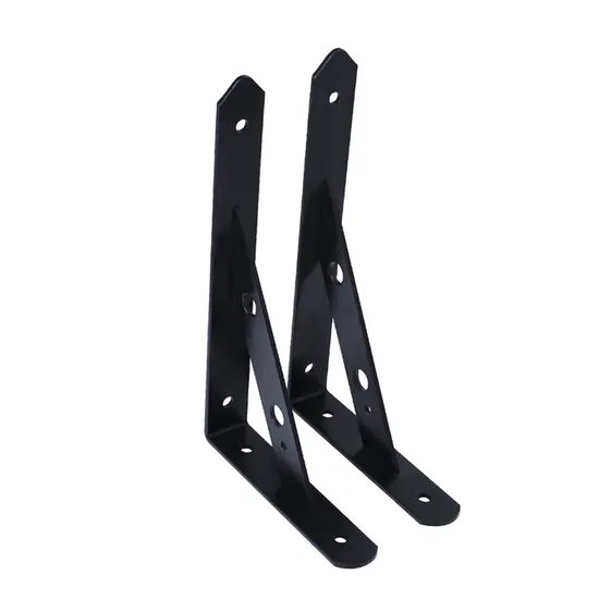Soporte en L para montaje en pared, soporte de esquina triangular de 90 grados con refuerzo, negro