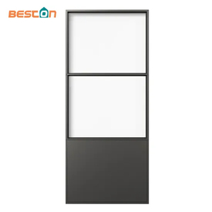 Puerta de granero Concorde de vidrio y metal con paneles y kit de herrajes de instalación