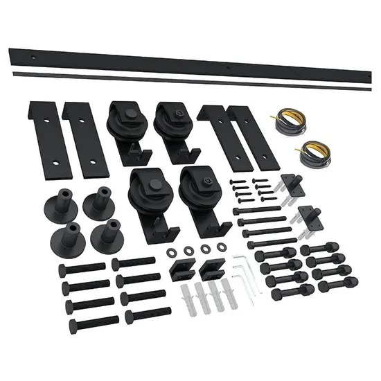 Riel para puerta de granero corrediza plegable – Montaje superior negro para 4 puertas, acero resistente, uso interior/exterior