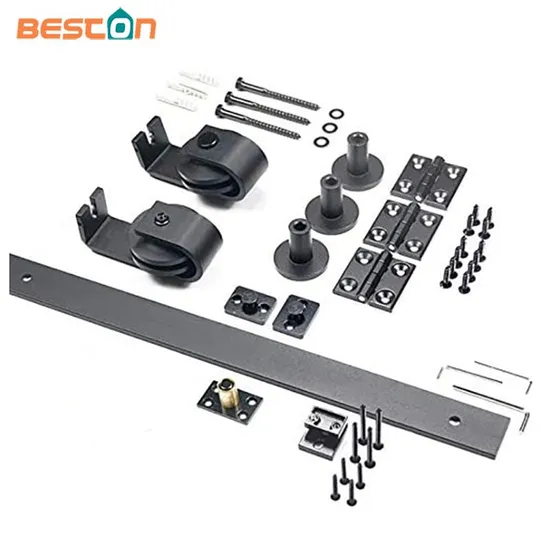 Kit de rodillos para puerta de granero plegable, de 4 puertas, de montaje superior, color negro, de alta resistencia