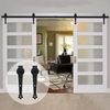 Juego clásico de herrajes para puertas de granero de acero negro: rieles Plum-Flow de 7 a 9 pies para puertas dobles y diseño de hogar rústico