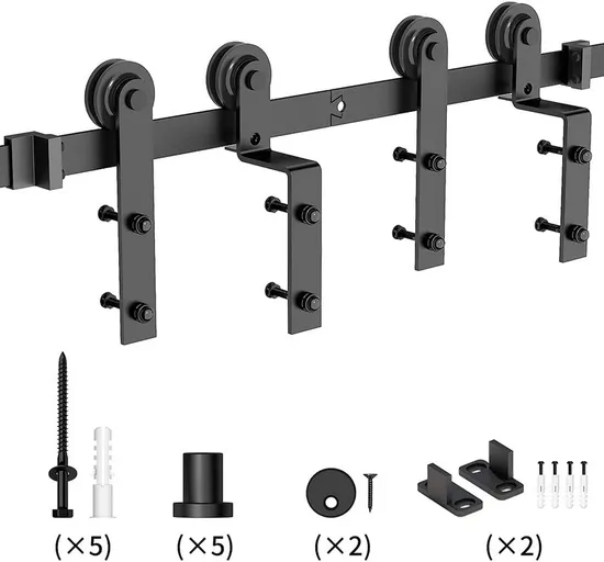 Kit de herrajes para puerta de granero de derivación de baño contemporáneo con ruedas colgantes para puertas dobles