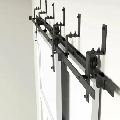 Kit de herrajes para puertas de granero de derivación de alta resistencia para puertas dobles - Rieles deslizantes de un solo riel