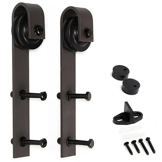 Kit de rodillo superior curvo de acero fundido sólido con recubrimiento en polvo negro – Resistente para instalación de puertas de granero de madera