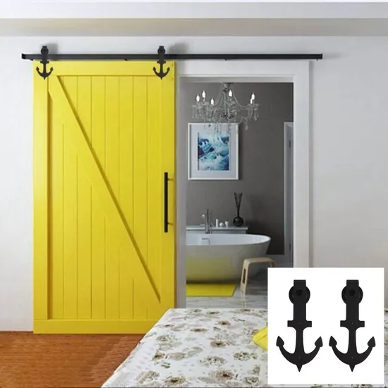 Sistema de riel para puerta de granero de acero al carbono negro de 6,6 pies para puertas interiores de madera – Rodillos resistentes para hogares modernos y rústicos