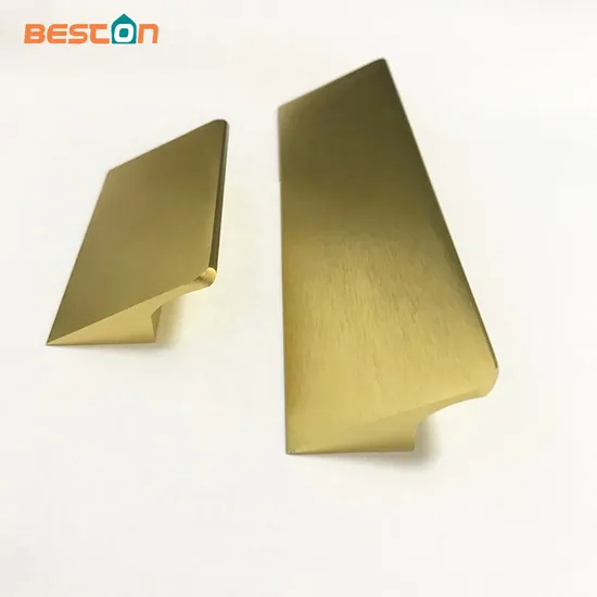 Muebles de armario, cocina, gabinete de aluminio, mango cepillado de latón dorado