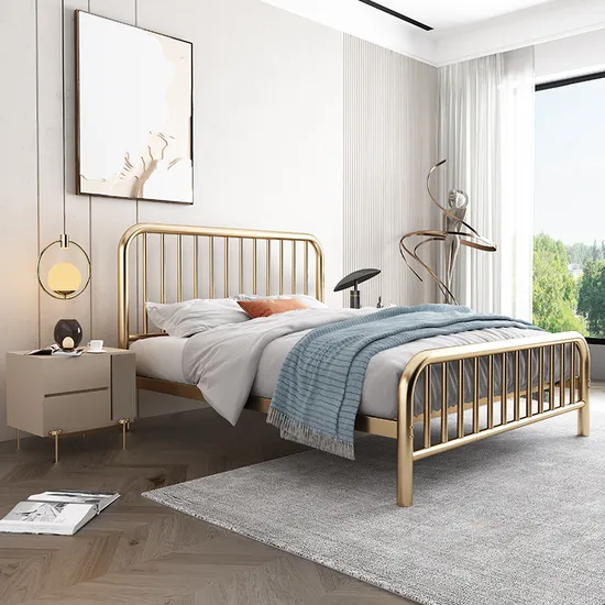 Cabecero y pie de cama vintage con plataforma King Size, marco de listones de acero de primera calidad