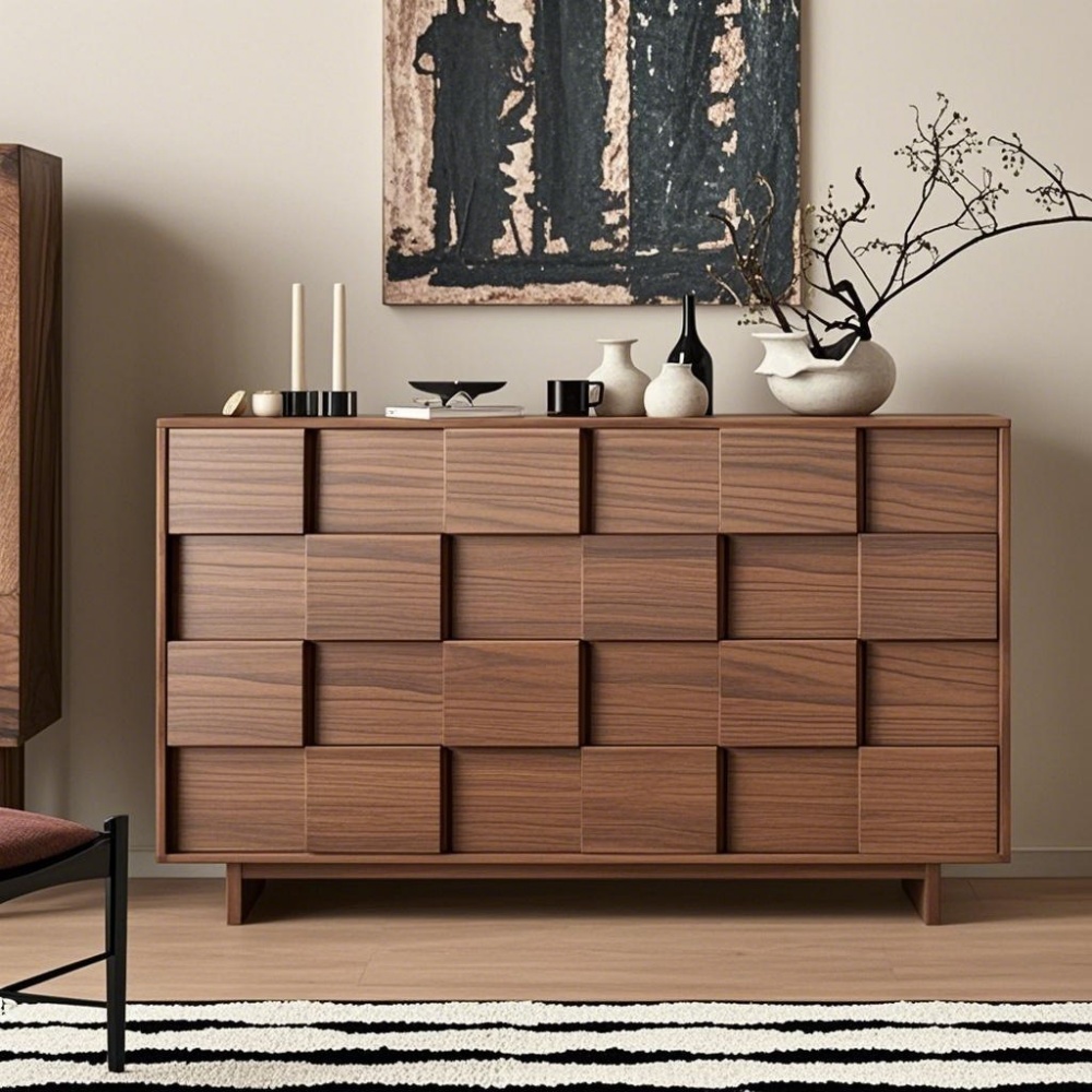 Aparador industrial rústico vintage - Madera maciza recuperada con detalles metálicos y estantes de almacenamiento