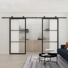 Puerta corrediza de vidrio de impacto deslizante doble de vidrio con recubrimiento en polvo negro
